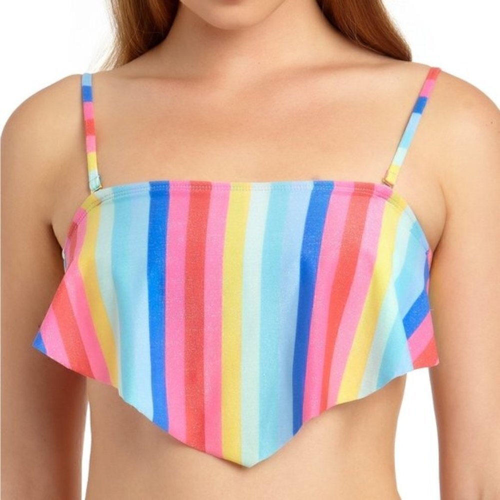 California Waves Women's Size Medium Shiny Handkerchief Bikini Swim Top Rainbow